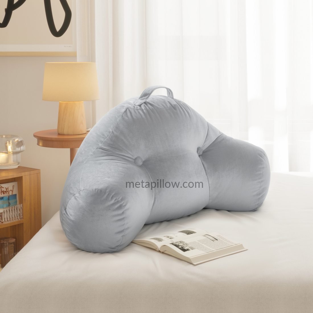 Big Gray Bed Reading Pillow With Arms & Lumbar Support - Metapillow.com